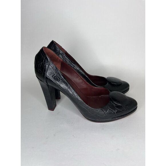 Furla Black Leather Croc Embossed Platform High Heels Women Sz 40EU/9.5M US - Picture 9 of 13